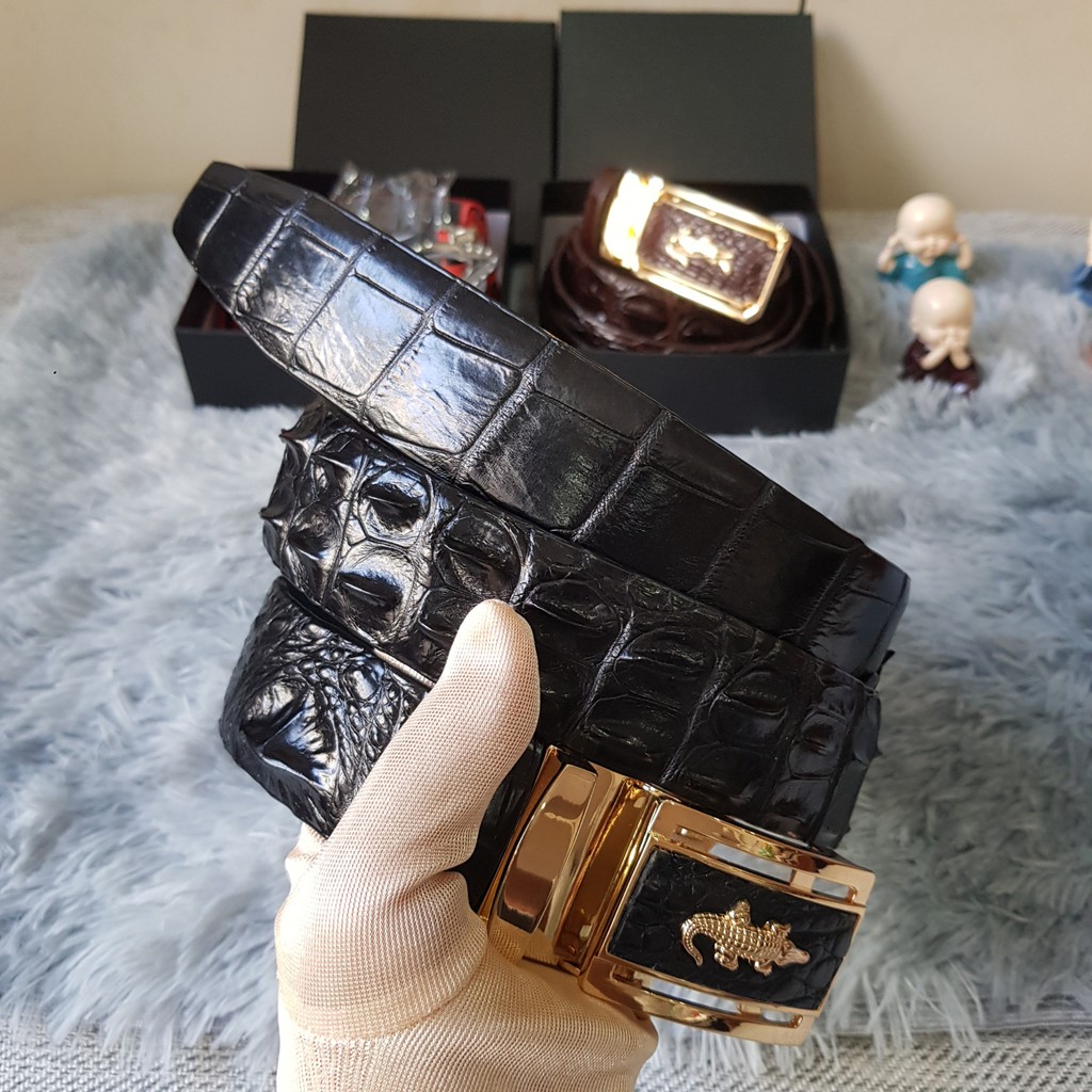 Dây Lưng Cá Sấu 4.0cm, Dây Liền Nguyên Con Không Nối,  Màu Đen I Dây Lưng Da Cá Sấu Gù Lưng, Bảo Hành 24 Tháng