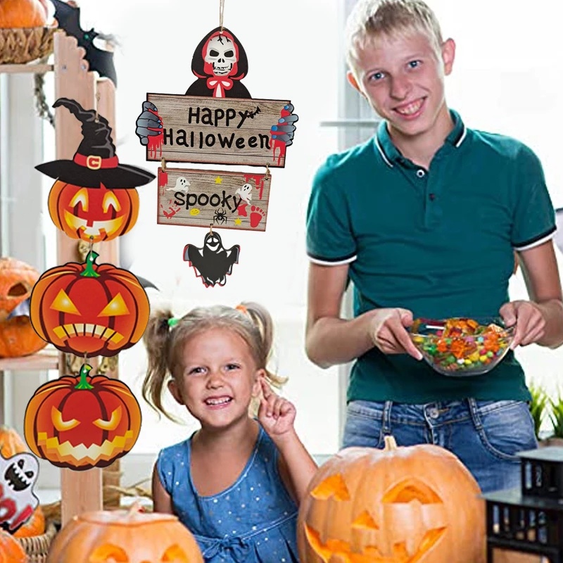 Biển Hiệu Treo Cửa Bằng Gỗ In Họa Tiết Halloween Trang Trí Nhà Cửa