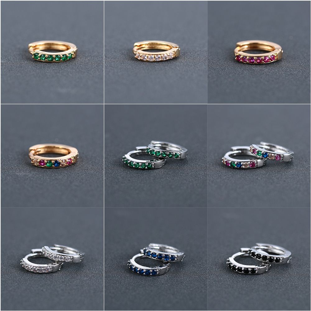 Khuyên tai tròn đính đá Zircon nhiều màu thời trang cho nam nữ 8mm