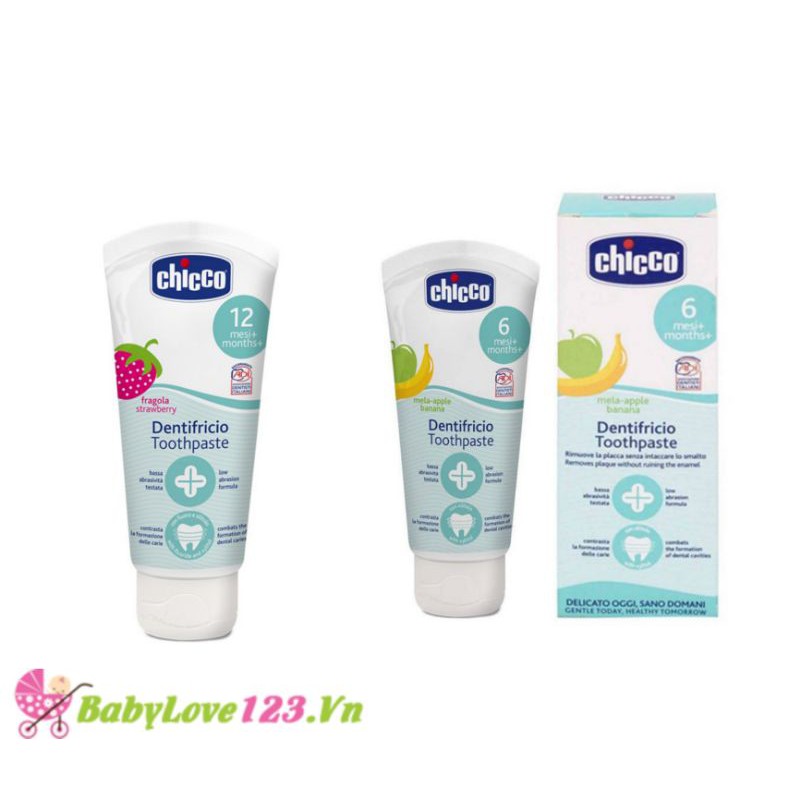 Kem Đánh Răng Chicco Hương Dâu 12+ Và Hương Chuối 6+ 50ML