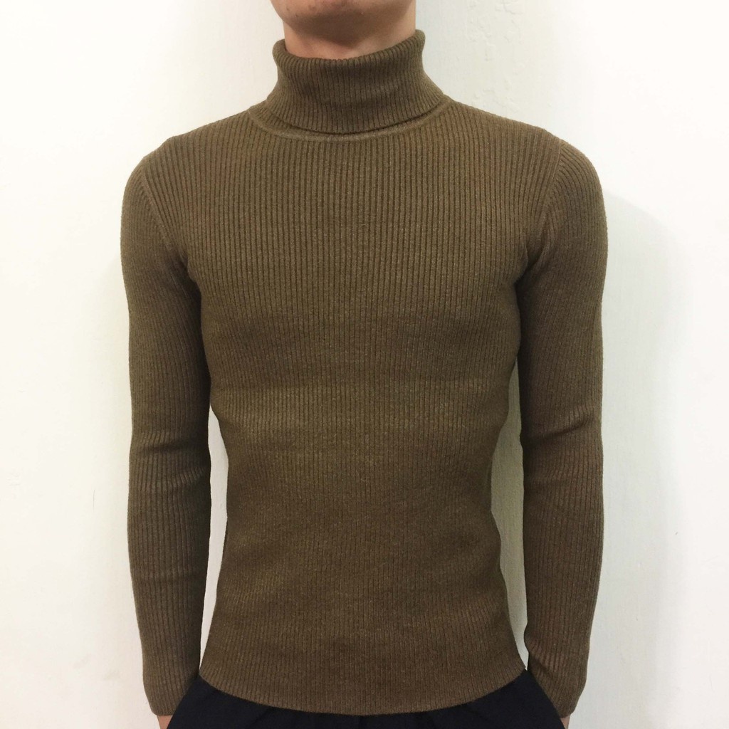 Áo len nam kẻ tăm cổ lọ