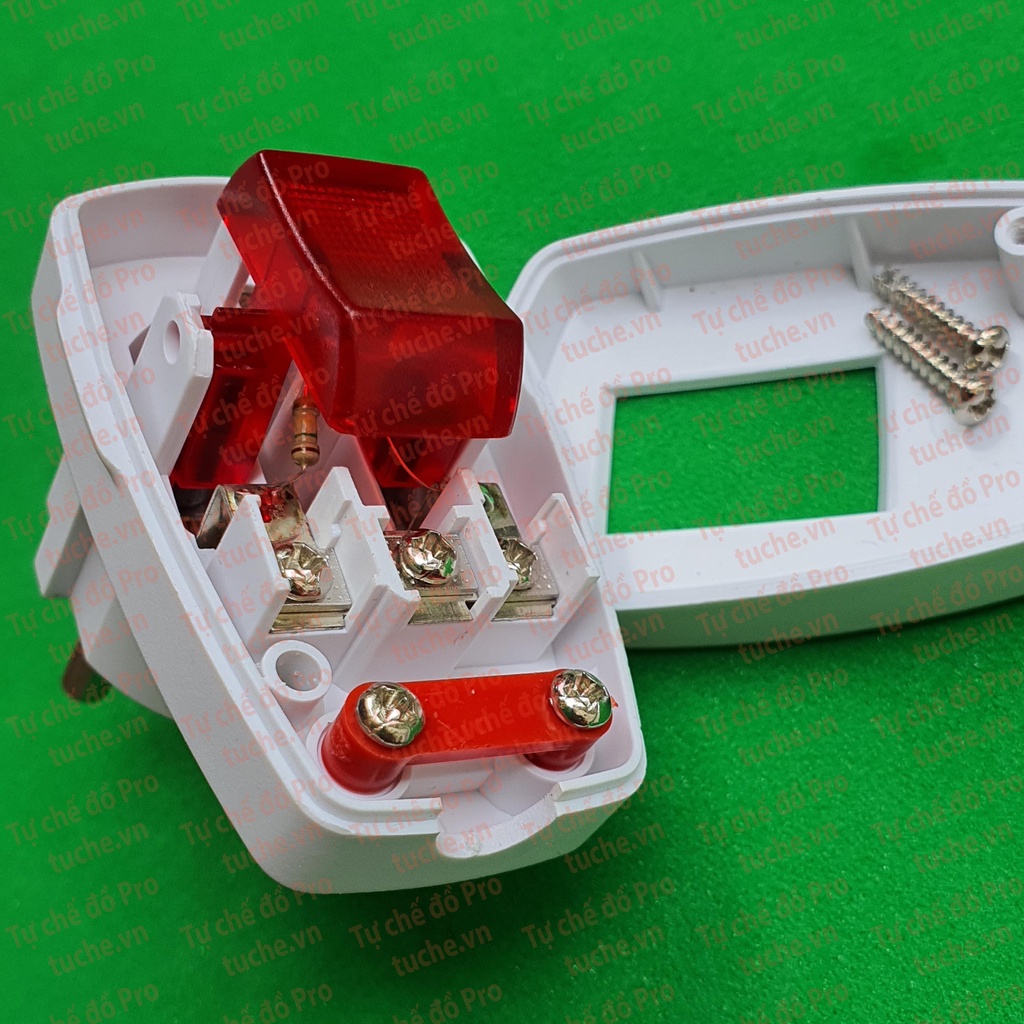 Phích cắm đầu gập 2 chân tròn to, công tắc đóng cắt 2 dây có đèn, chân Đồng 2200W