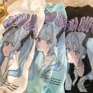 Áo hoodie tay dài dáng rộng in họa tiết anime phong cách Nhật Bản cho nữ
