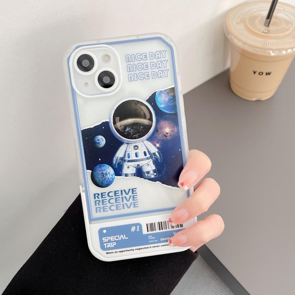 Ốp Điện Thoại Tpu Dẻo Họa Tiết Hoạt Hình Phi Hành Gia Kèm Giá Đỡ Tàng Hình Cho iphone 13 12 11 pro xs max xr 7 / 8 plus