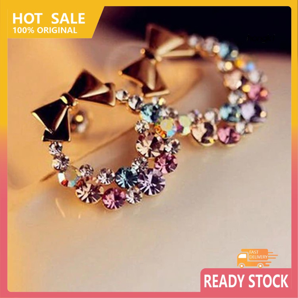 Bông Tai Hình Nơ Đính Đá Nhiều Màu Thời Trang Cho Nữ