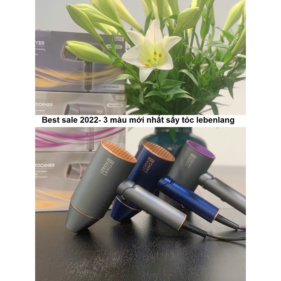 Máy sấy tóc ion gấp gọn 2100W Lebenlang, màu mới: tím, xanh saphire và rose gold, bảo hành 2 năm