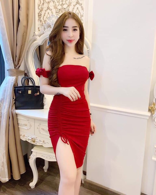 Đầm body cúp ngực tay nơ váy rút dây kèm mút | BigBuy360 - bigbuy360.vn