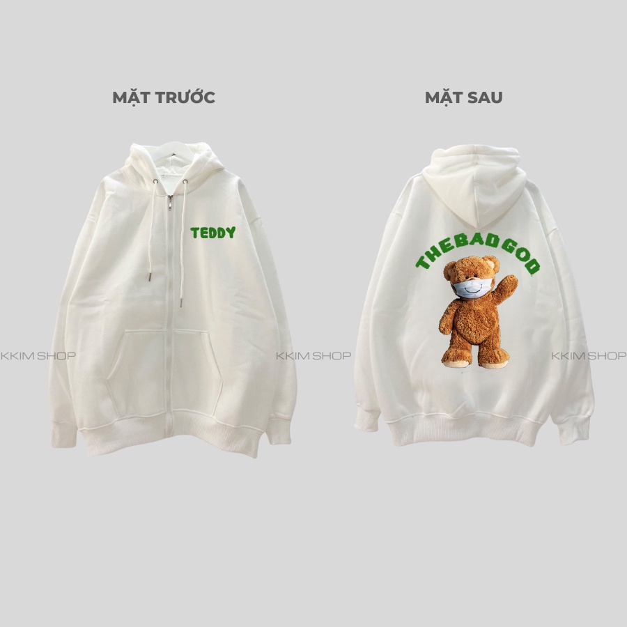 Áo Hoodie zip trơn The Bad God Teddy Mask siêu dày dặn hotrend 2022, Áo Hoodie Unisex Nam Nữ