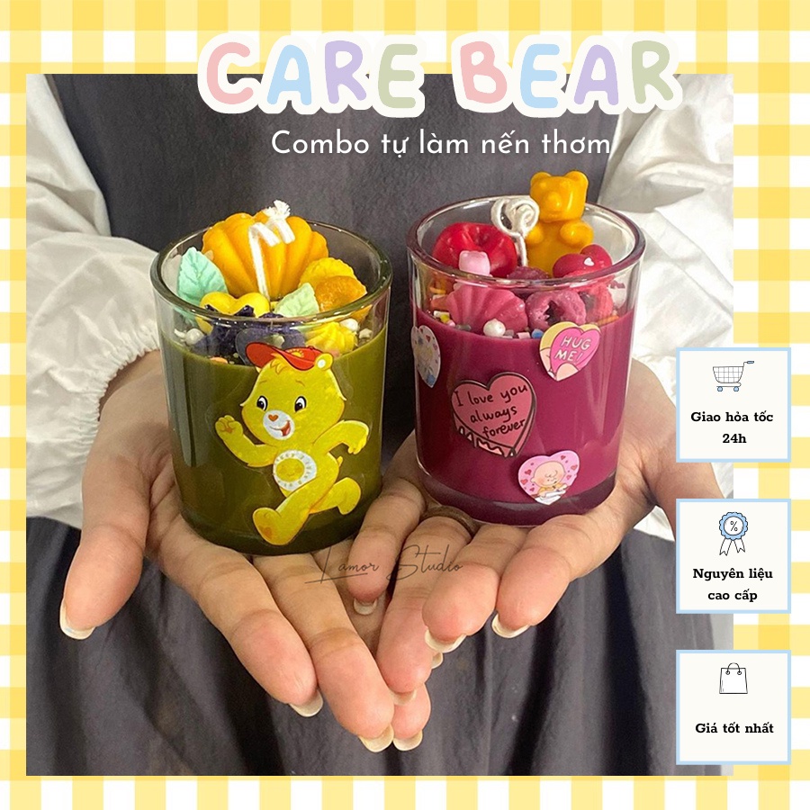 Combo nguyên liệu làm nến thơm CareBear topping nhiều màu sắc