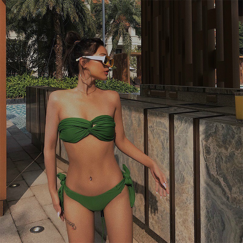 [Mã SKAMFSW175 giảm 10K đơn 50K] Bikini xoắn ngực xanh rêu