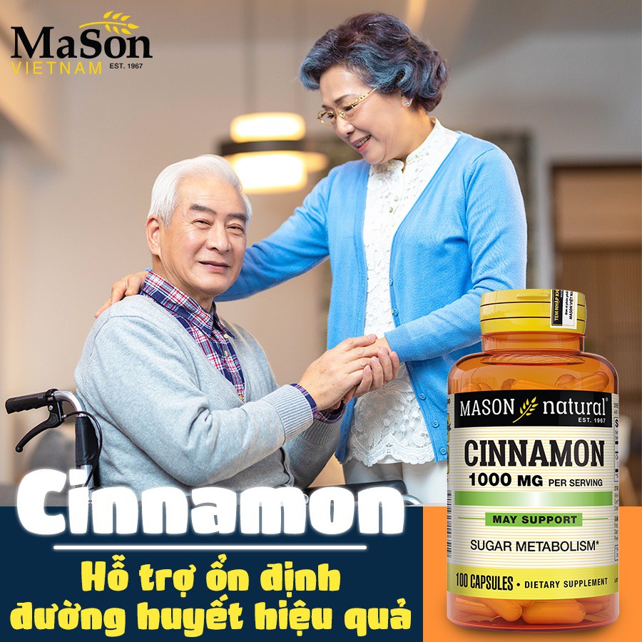 Cinnamon 1000mg (Mason) - Ổn định chỉ số đường huyết giảm nguy cơ biến chứng cho người mắc bệnh tiểu đường.