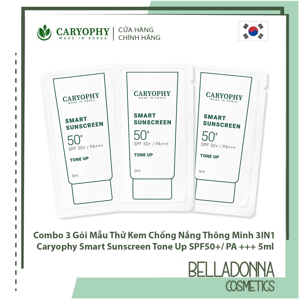 Combo 3 Gói Sample Kem Chống Nắng Thông Minh 3IN1 Caryophy Smart Sunscreen Tone Up SPF50+/ PA +++ 5ml