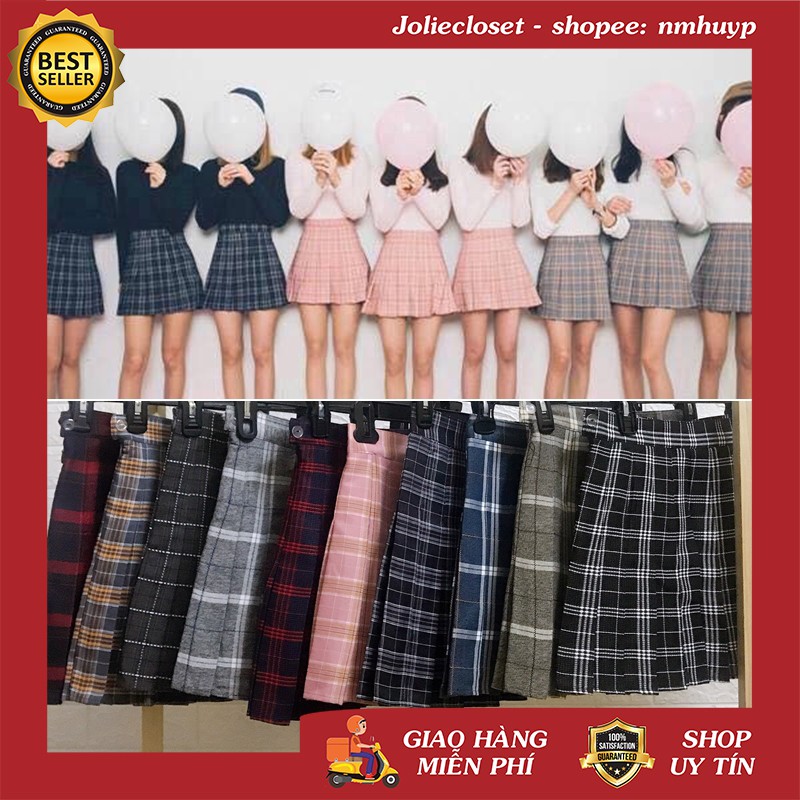 Chân Váy Xếp Ly Caro Quảng Châu Loại 1 ( 7 màu có clip, ảnh thật, có size lớn) | BigBuy360 - bigbuy360.vn