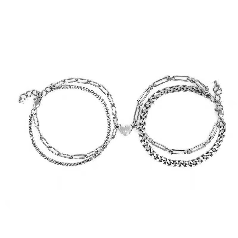 Vòng Tay Hai Lớp Khóa Nam Châm Hình Trái Tim Phong Cách hip hop Hàn Quốc Cho Cặp Đôi