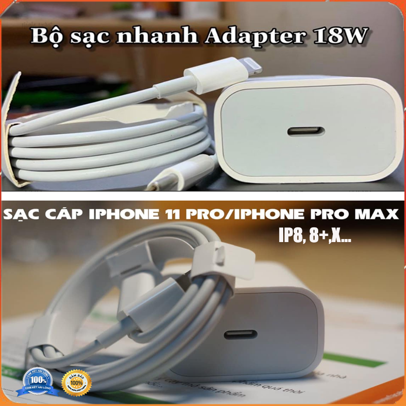 Bộ sạc nhanh iphone 18W chân dẹp - Sử dụng cho IPhone 11 Pro Max/11 Pro/ IpX/XS Max/ Ip8/8 Plus - HBStore