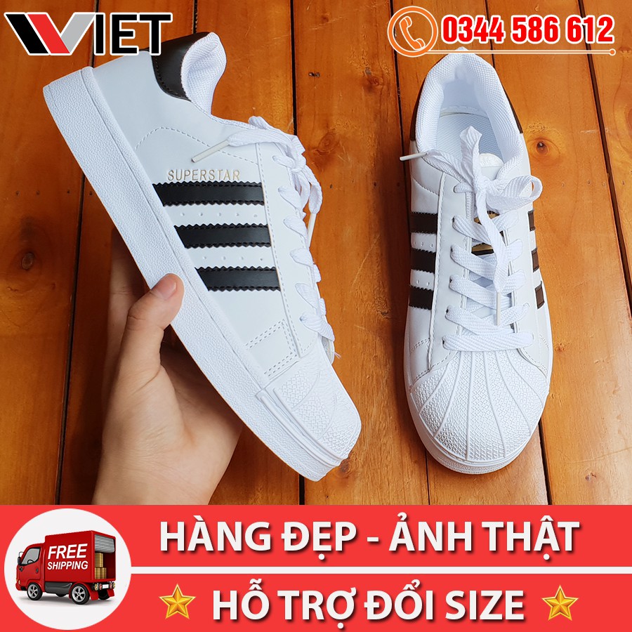 Giày Thể Thao SuperStar Sò Tem Vàng 3 Sọc Đen Cao Cấp