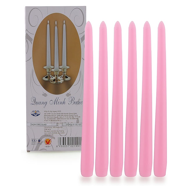 Hộp 6 cây nến thơm taper Miss Candle NQM1991 25 cm, thiết kế theo tiêu chuẩn cắm nến taper (nến hình búp măng non)