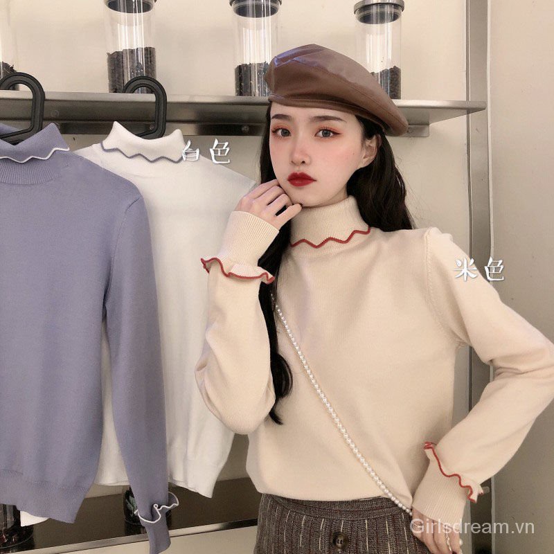 Áo Sweater Dệt Kim Cổ Lọ Phối Ren Kiểu Phương Tây Thời Trang Thu Đông 2020 Cho Nữ | BigBuy360 - bigbuy360.vn