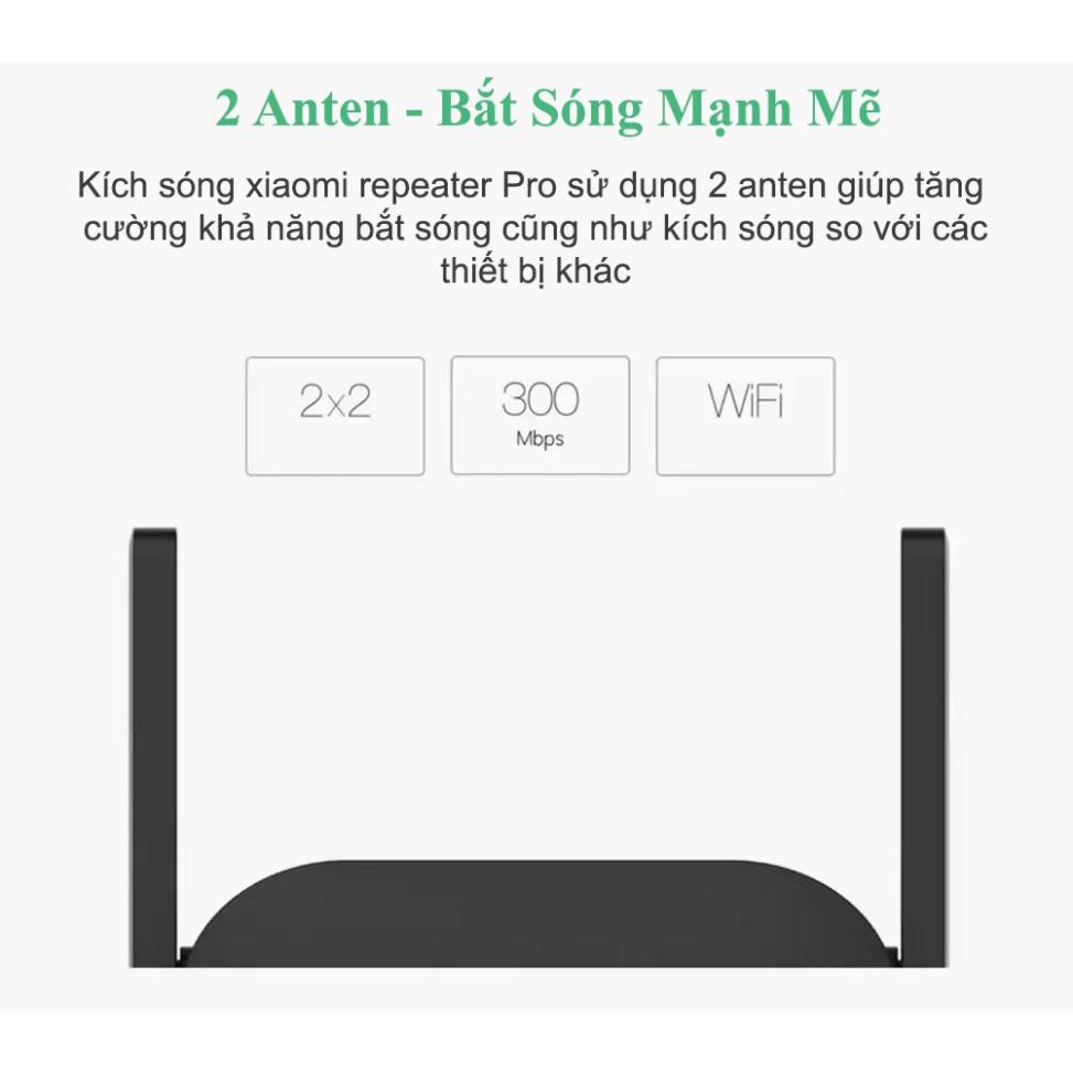 [Mã ELFLASH5 giảm 20K đơn 50K] Bộ kính sóng Wifi Xiaomi Repeater Pro màu đen (2 râu - băng thông 300 Mbps)