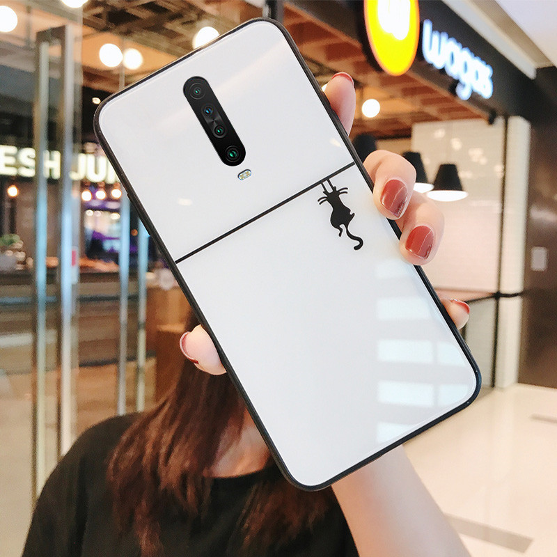 ốp Oneplus 7 Pro 6 Case Luxury Cartoon Cat shadow Hard Tempered Glass soft Silicone Cover ốp Oneplus 7T Pro one plus 1+ 6 Protection Phone casing bao da