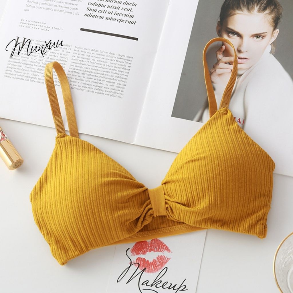 Áo bra nữ thắt nơ dây, chất cotton đệm mỏng không gọng nâng ngực - MUNXUU BR08 | BigBuy360 - bigbuy360.vn