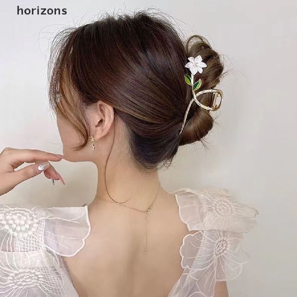 [horizons] Kẹp Tóc Kim Loại Hình Hoa Màu Vàng Thanh Lịch Cho Nữ (h)