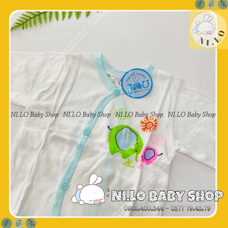 Áo sơ sinh tay dài cài xéo trắng JOU, chất vải cotton 100% cao cấp mềm mịn, thoáng mát {Ảnh thật}