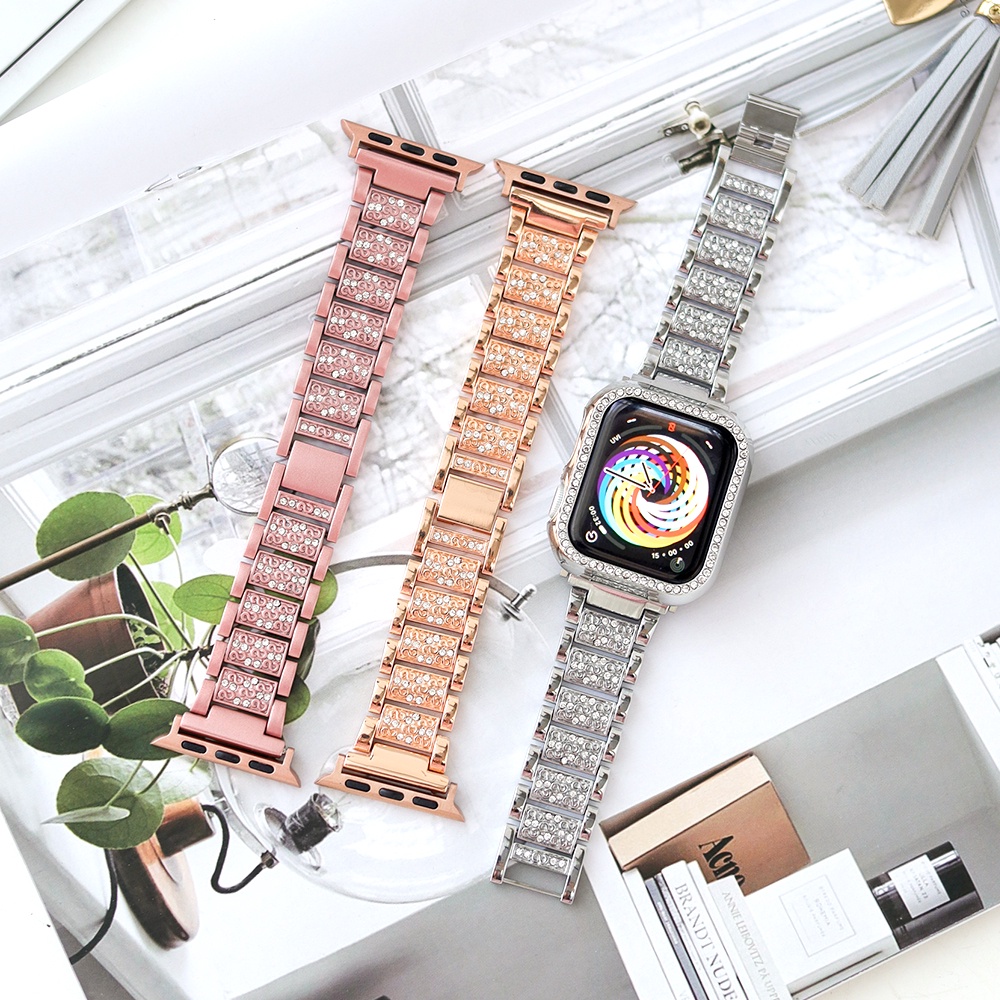 Dây Đeo Thay Thế Bằng PC Kim Loại Lấp Lánh Cho Đồng Hồ Apple Watch 7 6 5 4 32 1
