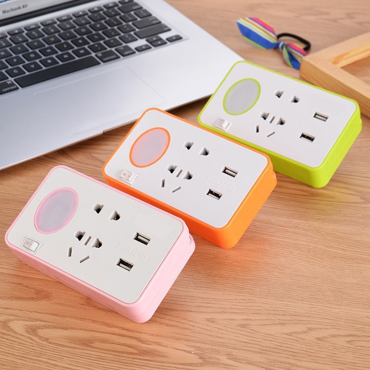 Ổ Cắm Điện Đa Năng Kiêm Đèn Ngủ có Cổng Sạc USB và Giá đỡ điện thoại - Tặng kèm ổ cắm chuyển đổi