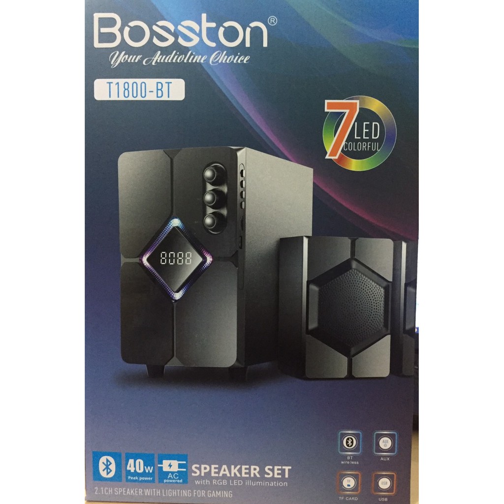 [Mã ELMS03 giảm 7% đơn 500K] Loa vi tính 2.1 kiêm Bluetooth USB thẻ nhớ Bosston T1800-BT 40W led RGB 7 màu | BigBuy360 - bigbuy360.vn