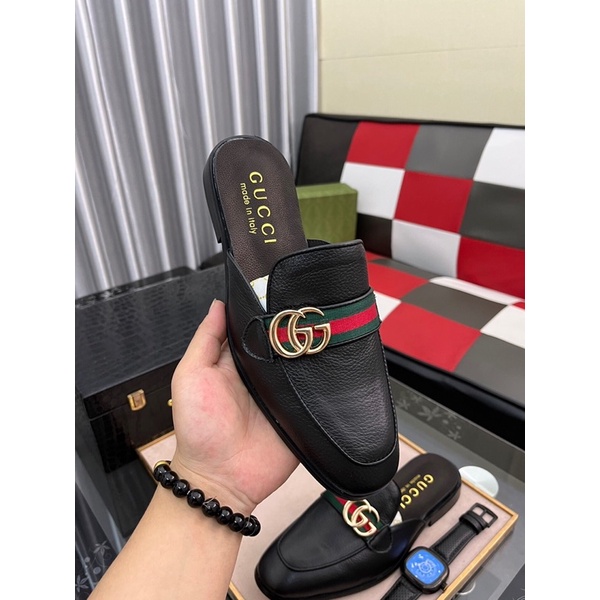 Giày sục nam logo thương hiệu Gucci GC/GG cao cấp da thật nhập khẩu mẫu mới mũi bo tròn
