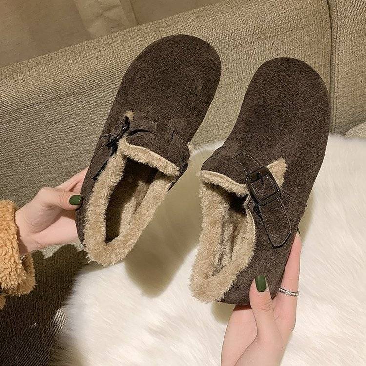 Giày Cotton lông cừu mềm mại đế bằng màu trơn thời trang mùa đông 2020 cho nữ