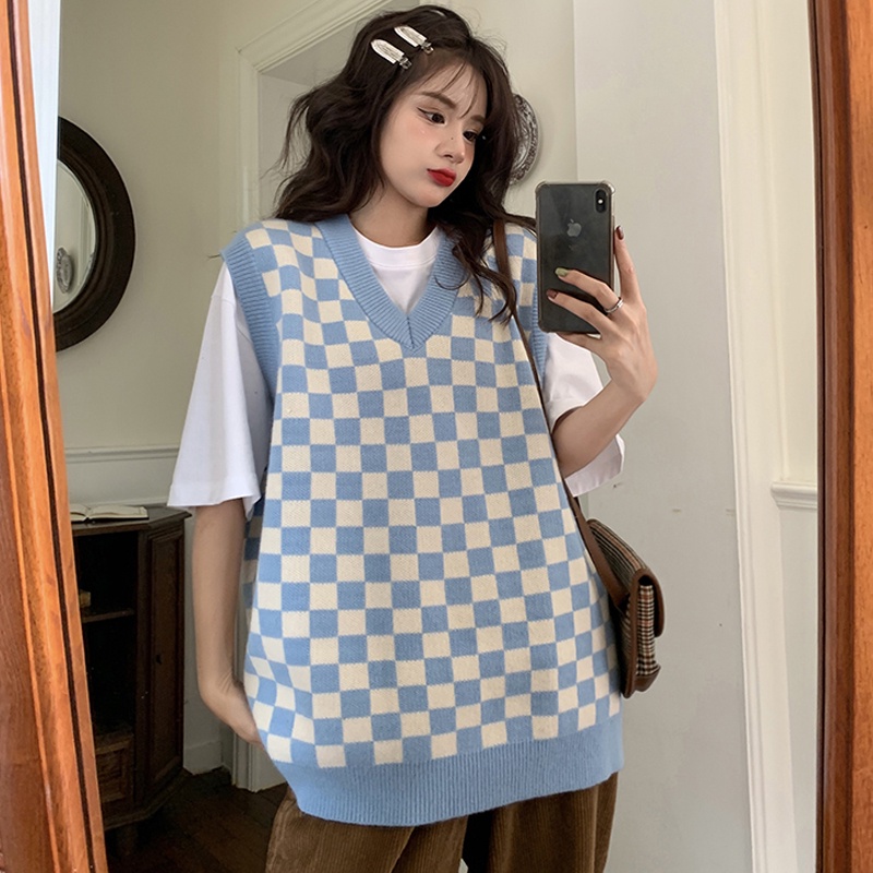 Áo gile len nữ ulzzang hàn quốc họa tiết kẻ ô freesize MINHU CLOTHES - AL04 | BigBuy360 - bigbuy360.vn