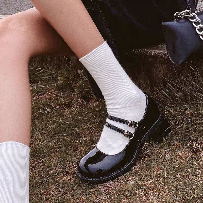 Giày lolita đế cao 5P da bóng , giày cao gót đáng yêu hai quai ngang phong cách ulzzang