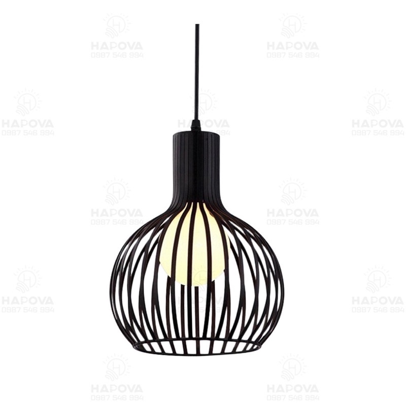 Đèn thả trần đèn thả trang trí lồng Chim HAPOVA ERICA 6870/1 màu Đen cỡ 230mm + Tặng kèm bóng led AS Vàng