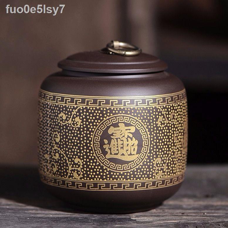 Hộp trà cát tím mới, lon gốm sứ lớn, đựng gia dụng chống ẩm Bộ Pu er, quà theo yêu cầu