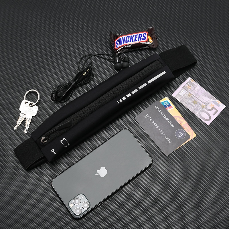 Đai chạy bộ, túi đựng điện thoại đeo hông Lycra đàn hồi, vô hình - màu đen, xám