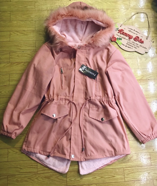 Áo kaki lót lông hồng