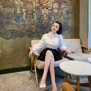 Áo sơ mi tay bồng khuy ngọc