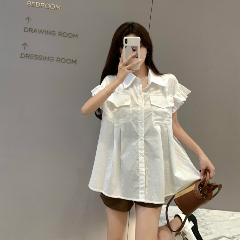 [ Hàng Cao Cấp ] Áo sơ mi babydoll nữ ngắn tay bèo FUHO chất thô form rộng cổ bẻ mặc đi chơi đi học đi làm 068