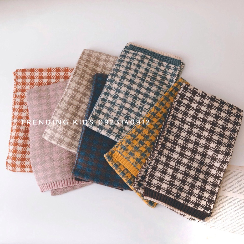 Khăn Len Quàng Cổ Cho Bé Trai Và Bé Gái Phong Cách Hàn Quốc Hoạ Tiết kẻ Caro sang chảnh - Trending kids