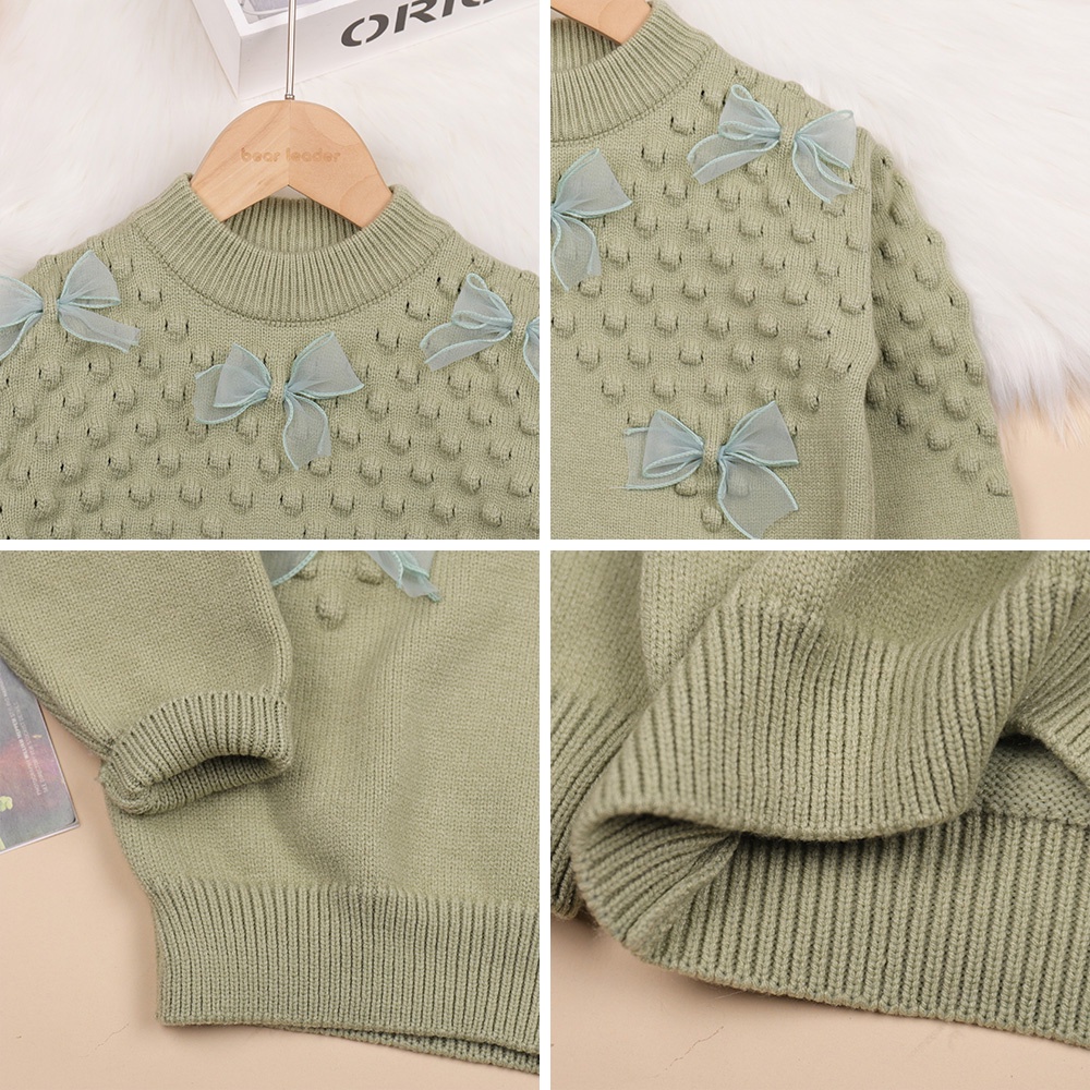 Áo sweater BEAR LEADER cổ tròn thời trang thu đông Hàn Quốc dành cho bé gái 2-6 tuổi