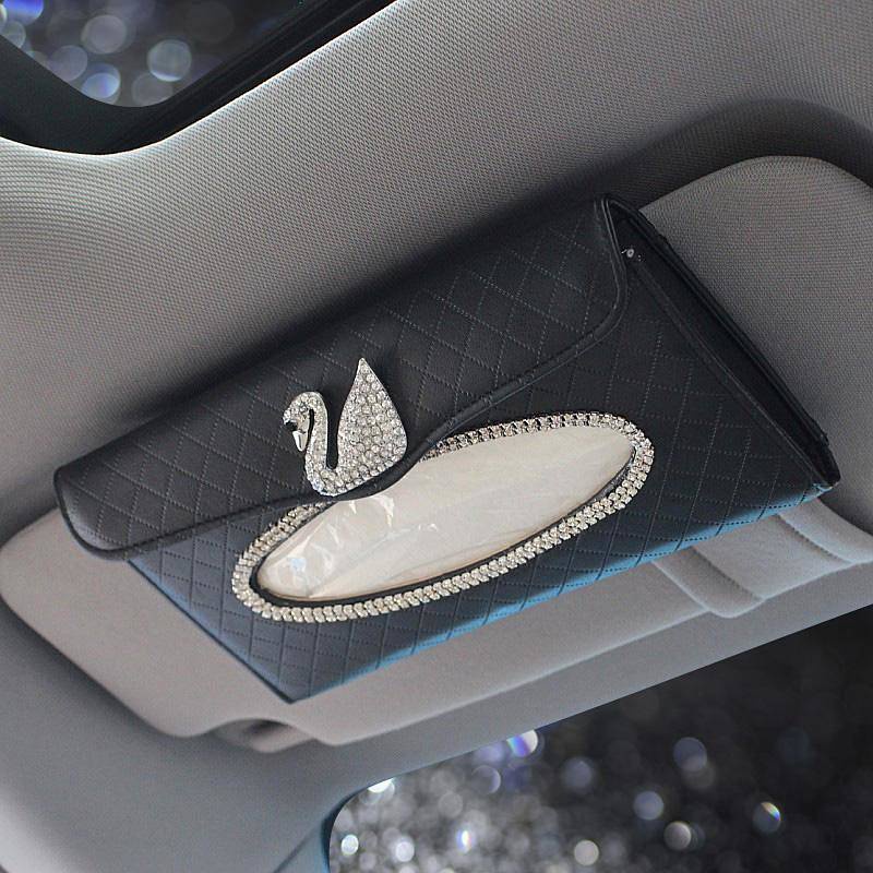 Diamond Swan Hanging Tissue Box for Car Creative Camellia Sun Visor Tissue Box Car Supplies Auto department store supplies
