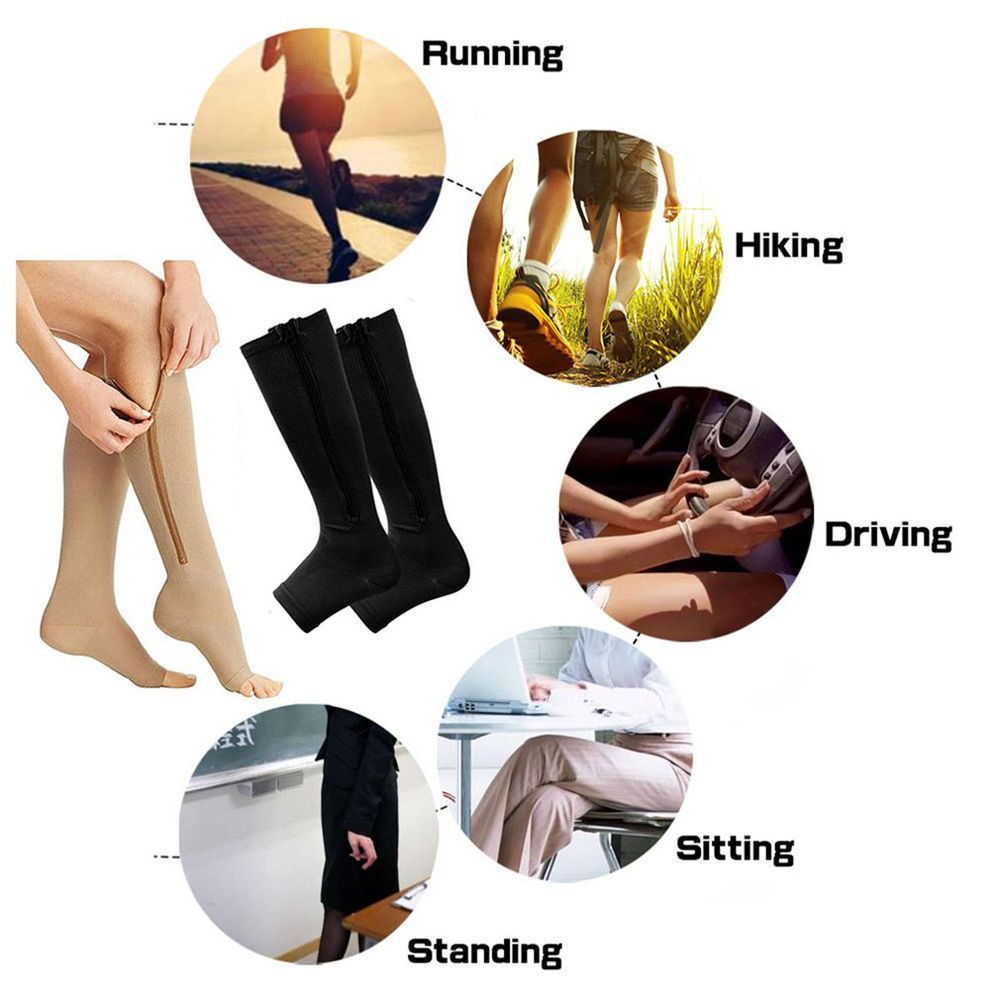 Vớ ôm dài đến đầu gối hỗ trợ giãn tĩnh mạch đi xe đạp chuyên nghiệp với dây kéo tiện dụng hở ngón chân/ nhiều màu
