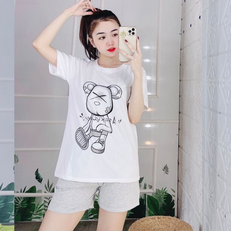 Đồ mặc nhà nữ bigsize đẹp thể thao quần đùi thun cotton dễ thương mùa hè đi chơi ngủ trung niên ESHOP AD14
