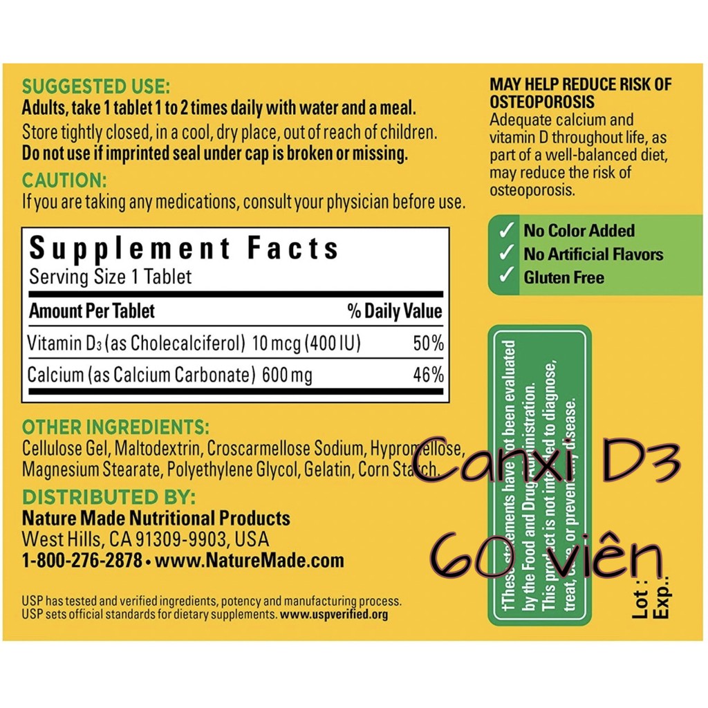 [🇺🇸Bill Mỹ] Viên uống Nature Made Canxi D3 / Canxi Kẽm Magie D3 (Calcium Vitamin D3/ Calcium Magnesium Zinc Vitamin D3)