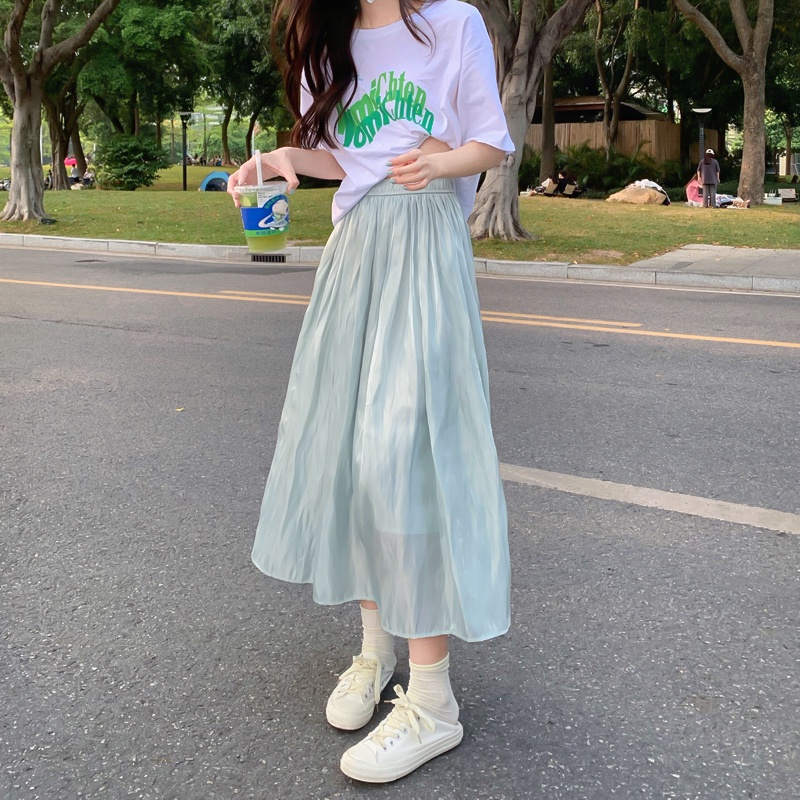 QKOOLE  Chân Váy Lưng Cao Xếp Ly Thời Trang Hàn Quốc Cho Nữ