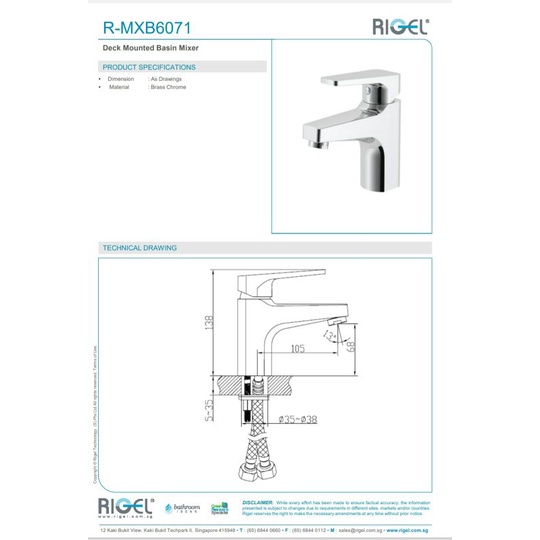 Vòi chậu rửa nóng lạnh MXB6071 (RIGEL)