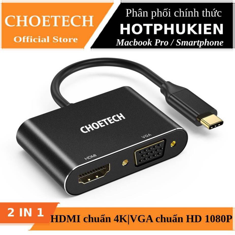 Hub chia cổng đa năng 2 in 1 Type-C ra VGA Full HD & HDMI chuẩn 4K hiệu CHOETECH M07BK dành cho Macbook Pro / Smartphone