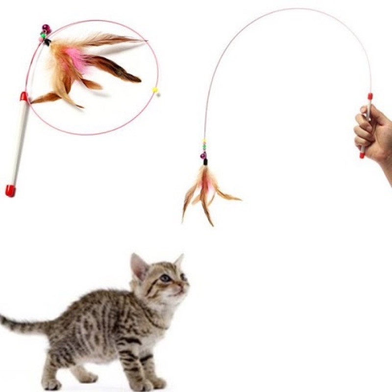 [Mã PET50K giảm Giảm 10% - Tối đa 50K đơn từ 250K] Cây gậy đồ chơi chọc mèo gắn chuông và lông vũ